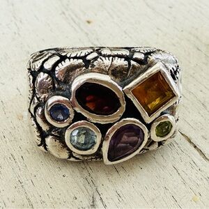 Vintage Chi Multiple Semi Precious Stone Sterling Silver Ring
